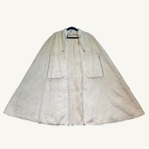 Sills Cream Color Mohair and Leather Reversible Cape with Pockets